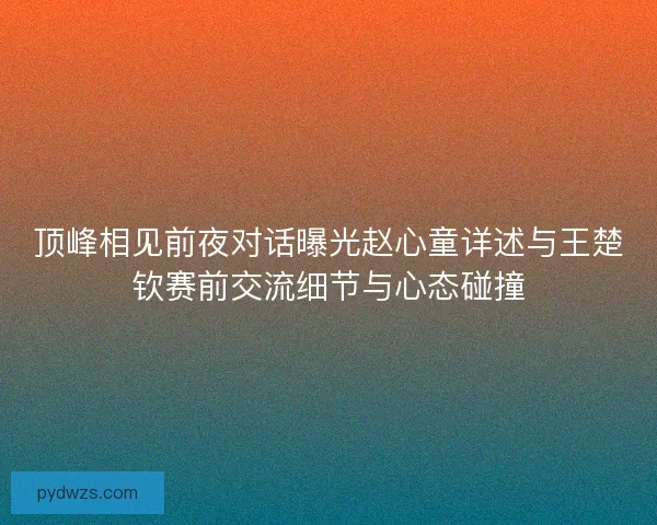 顶峰相见前夜对话曝光赵心童详述与王楚钦赛前交流细节与心态碰撞